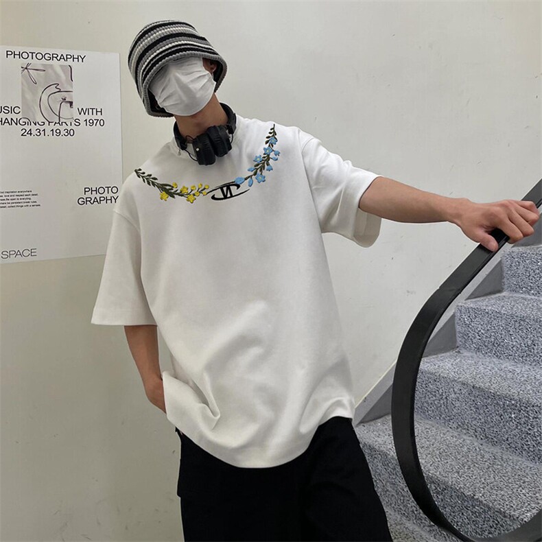 万针全刺绣解构设计260克重磅双纱纯棉高品质美式高街短袖T恤特33,男装T恤,电商A486