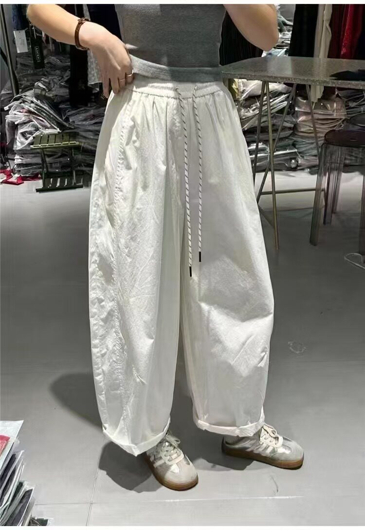 韩系直筒休闲阔腿裤女2025夏季薄款卷边速干裤高腰显瘦复古气球裤,女装休闲裤,牛米欧羽绒服工厂店