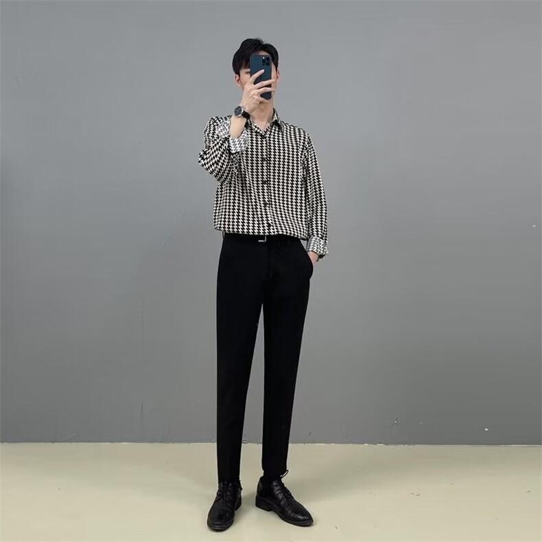 C167-P28韩版条纹格子长袖衬衫男韩版修身潮流帅气商务休闲,男装衬衫,电商B323A