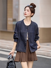 2025年秋装新款圆领牛仔开衫衬衣短外套，女装牛仔外套，简韵佳