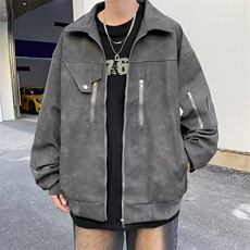 粉色复古机车男女春秋新款男生短款做旧时髦帅气夹克外套~JK005，男装夹克，星座601-2