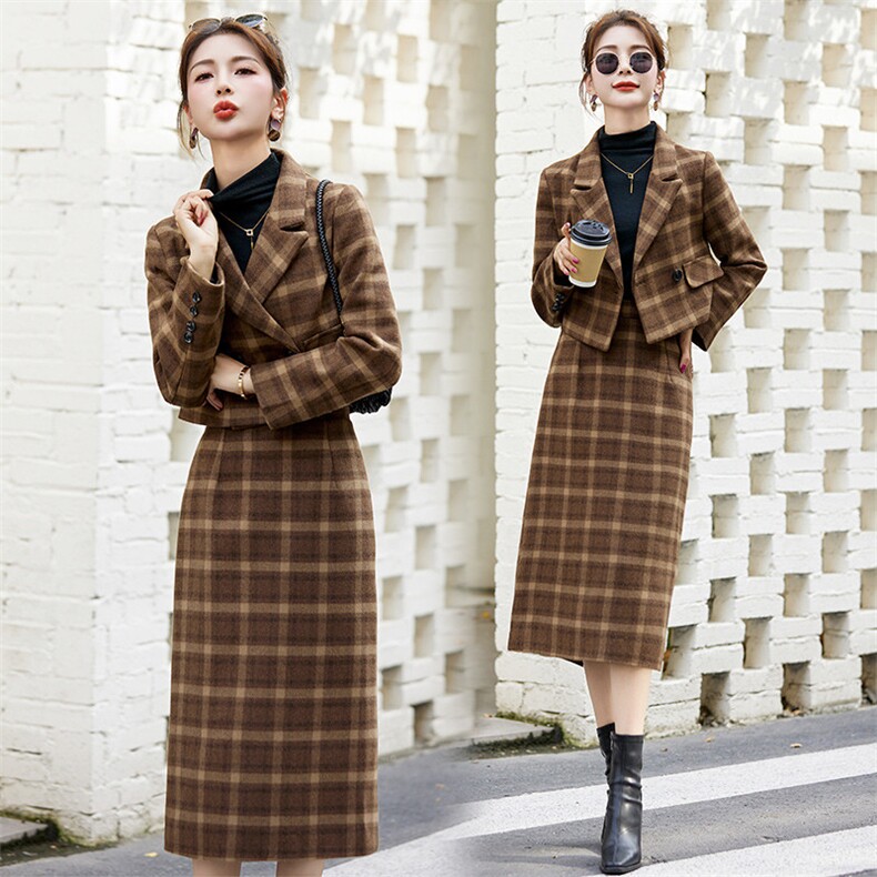 2023冬新款时尚优雅气质圆领两件套套裙，女装套装/套裙，罗腾