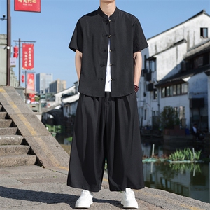 夏季新中式玲珑麻冰丝铜扣立领短袖衬衣风纯色唐装30504图片