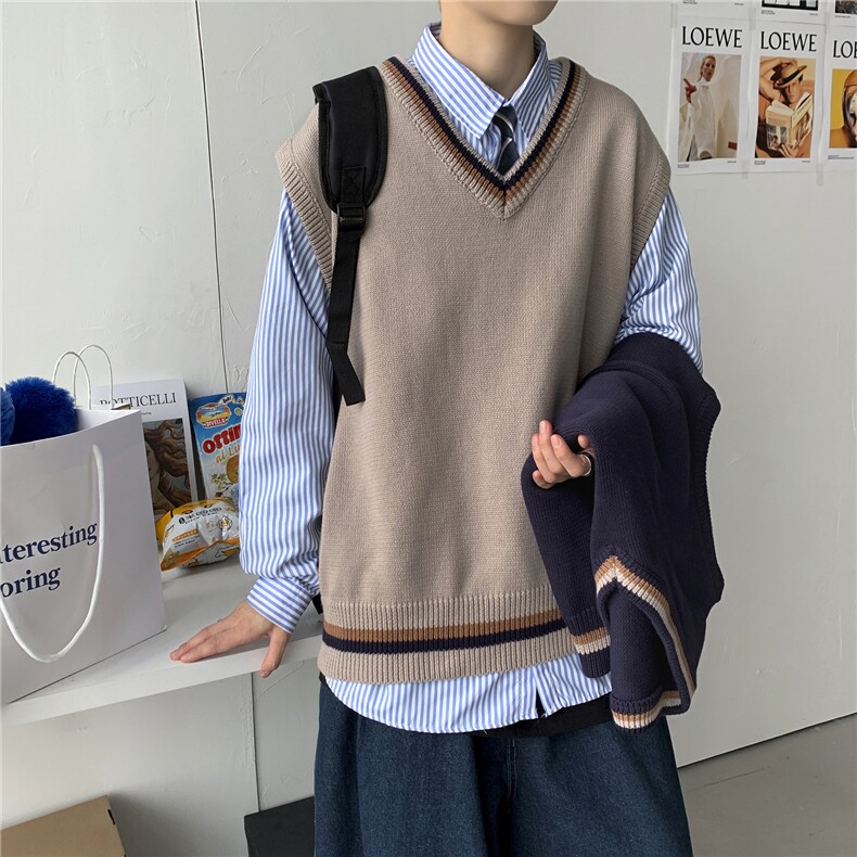 秋冬港风加厚针织衫V领毛衣马甲背心JKDK学院风制服男女W09/P55,男装针织衫/毛衣,钱塘713