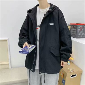 春季新款夹克男韩版宽松百搭工装外套潮牌休闲连帽上衣ST020-p65图片