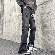 高街破洞牛仔裤男韩版潮流痞帅2023夏季新款ins宽松长裤RK157-P45，男装牛仔裤，星座412-3