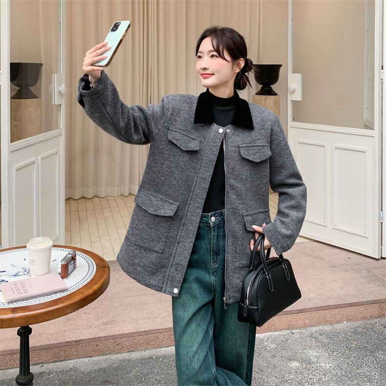【主推】设计感大口袋保暖夹棉毛呢外套配腰带A354-P180-K265,女装棉衣/棉服,2D148