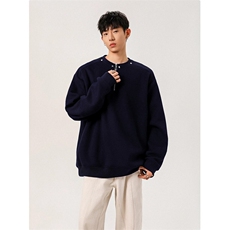 WY802-尺码M-3XL-P35-重磅纯色半拉链套头圆领卫衣宽松长袖上衣，男装卫衣，星座1811B