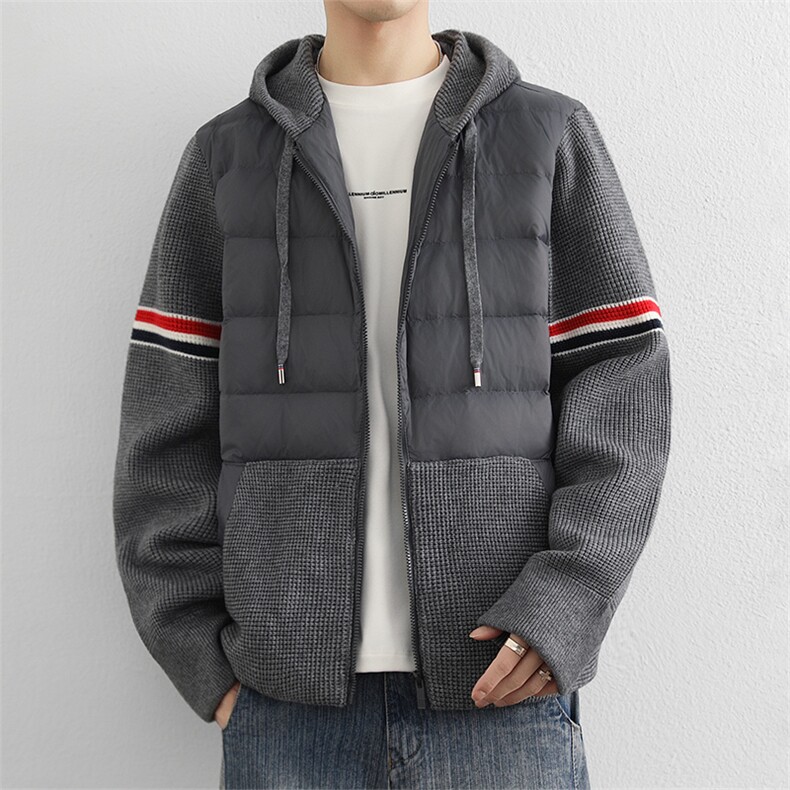 美式潮流针织连帽拼接羽绒服男士90鸭绒保暖上衣冬季新款外套,男装羽绒服,星座914