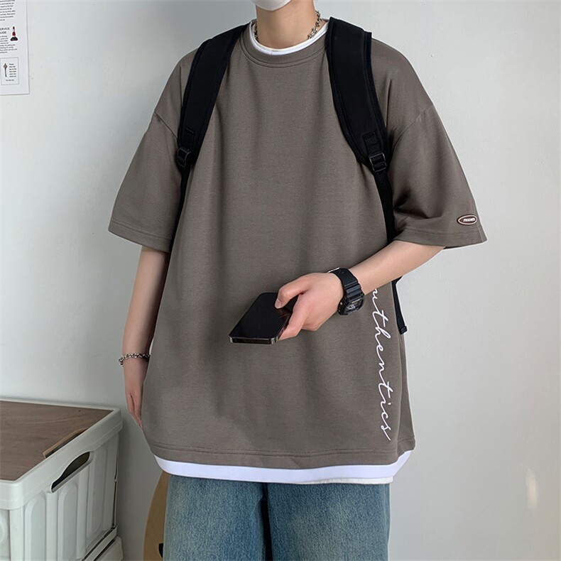 冰氧仿棉短袖港风白墙夏季休闲百搭刺绣纯色男上衣TC3146-P25控48,男装T恤,星座717