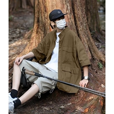 HY2307-P40夏季新款日系复古短袖ins工装衬衫士宽松多袋衬衣外套，男装衬衫，电商C233