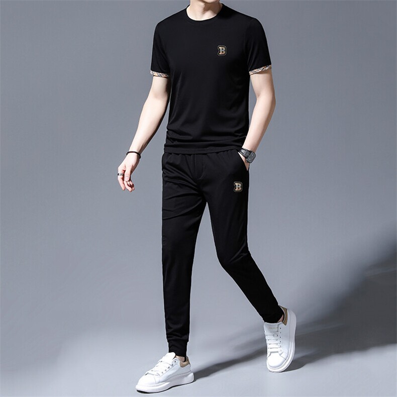 HP582夏季新款男士运动休闲套装二件套圆领刺绣男装速干百搭短袖,男装休闲套装,电商B360