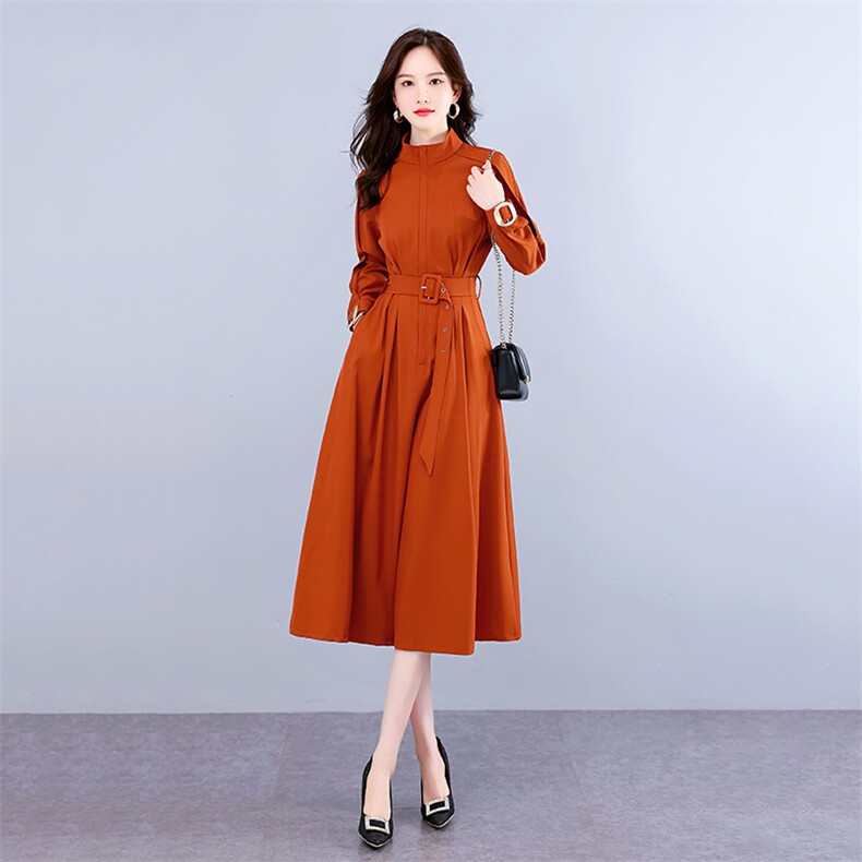 轻奢长袖风衣式连衣裙女春秋2023新款收腰显瘦复古气质女神范裙子,女装风衣,韩美纤衣