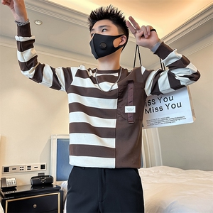 高级感痞帅圆领条纹卫衣外套社会小伙店主风301C-WY45-特P58控78图片