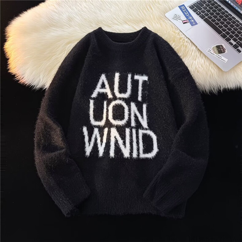 潮美式字母仿貂绒毛衣男女2025秋冬季加厚高街情侣针织衫上衣，男装针织衫/毛衣，星座1210-1