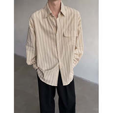 日系复古小清新条纹衬衫男生春秋季宽松青少年休闲衬衣CJ21，男装衬衫，星座1116A-1（原606A）