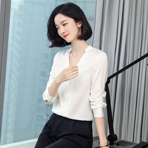 红色重磅真丝衬衫女长袖2025春装西装领职场气质缎面桑蚕丝上衣图片