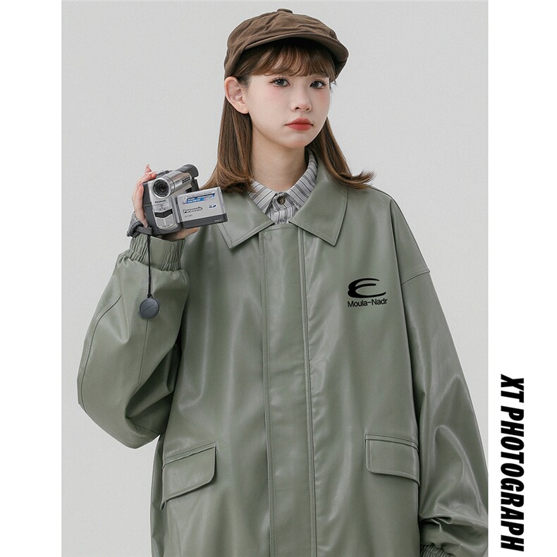 中性风23新款秋季时尚宽松翻领情侣皮衣外套TPF6451特批85控148，男装皮衣，电商A268