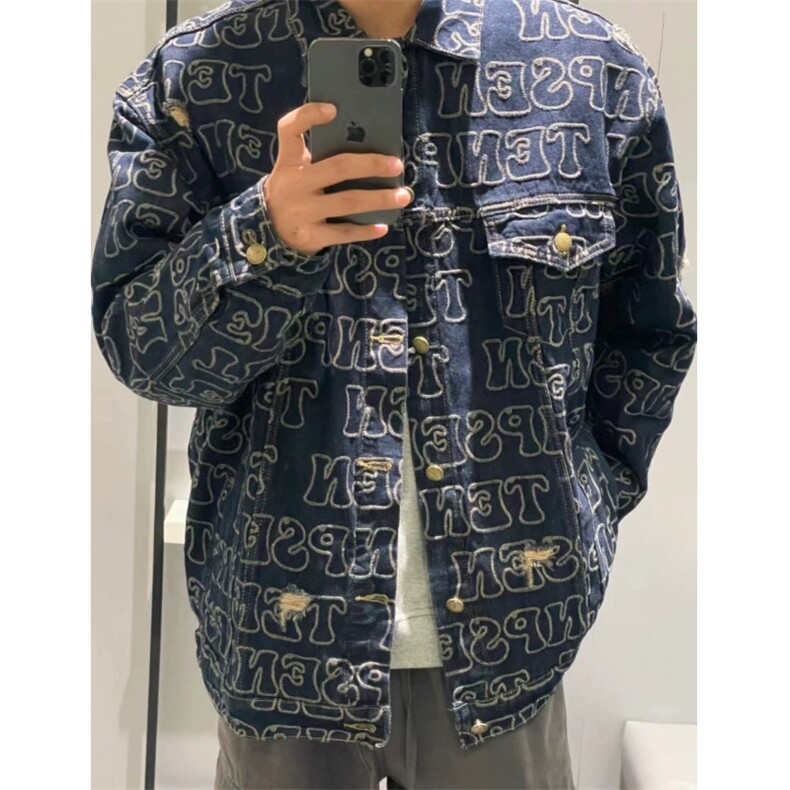 706-1-JK533-P75秋季美式复古满印情侣牛仔外套休闲牛仔夹克潮,男装工装外套,星座706-1