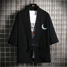 HF59055-P40风汉服男开衫外套七分袖道袍网格挂拍，男装民族服装，电商A040A