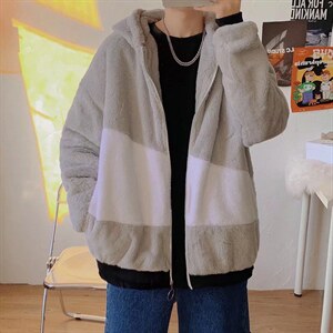 韩版潮牌夹克棉衣男士拼色秋冬羊羔毛外套连帽棉服 W5174-P42图片