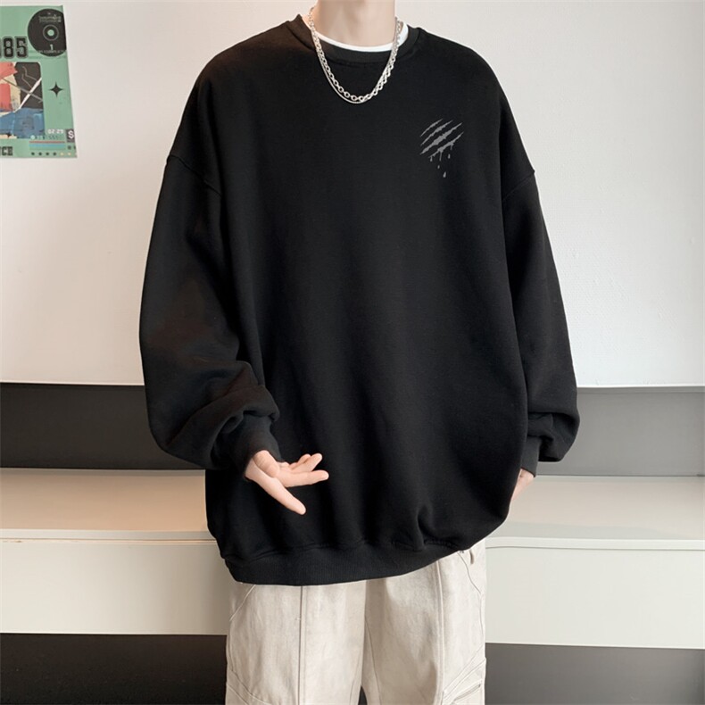 已注册华棉秋冬内景爪痕印花圆领卫衣男潮宽松WY9307/P35加绒P45,男装卫衣,电商B316