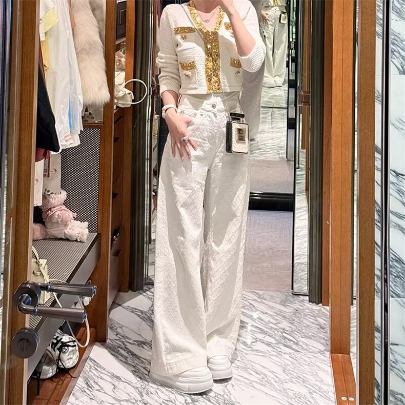2026新款提花牛仔裤宽松直筒裤拖地阔腿休闲长裤子K71326-P40网图图片