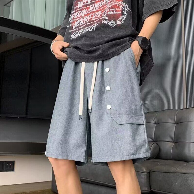 排扣短裤男夏季美式复古运动休闲裤子百搭宽松直筒五分裤3051P32,男装牛仔裤,星座410-2