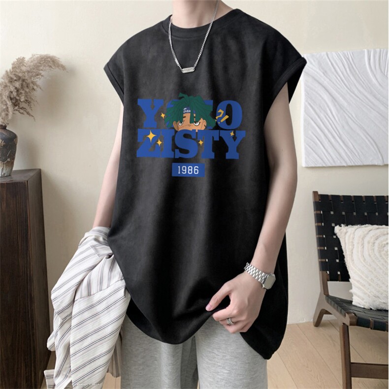 2025新款重磅高品质麂皮绒无袖坎肩背心蓝色字母印花JB4156-特P19,男装背心/马甲,星座508（原C305）