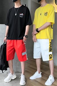 夏季短袖运动套装休闲潮牌潮流韩版男装t恤2021新款痞帅DS773T图片