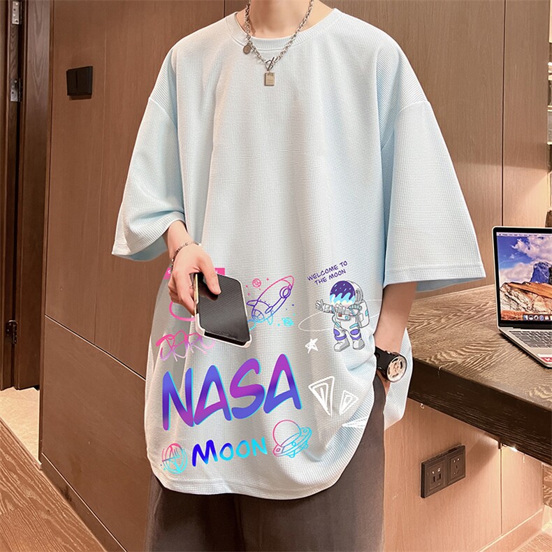 NASA联名同款华夫格t恤男短袖男大码五分袖酒店风HT73186-P22,男装T恤,电商A040