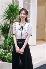 面料撞色刺绣设计清新脱俗一套正体优雅又温柔，其它，忆思妤