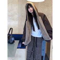 网图有货自制座山雕两面穿毛毛棕色连帽棉服外套男女A1108-P90，男装棉衣，星座1505