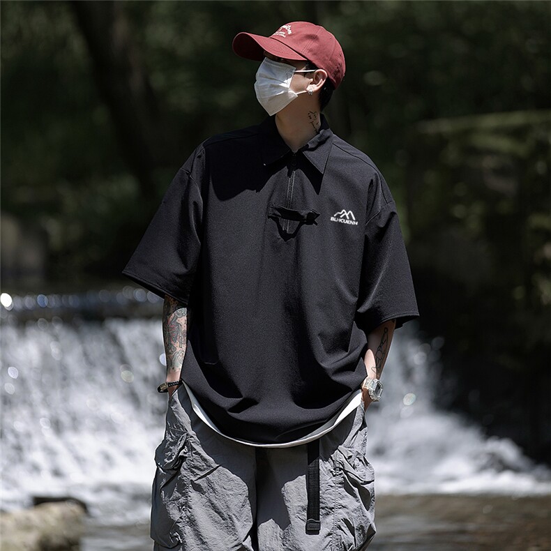 夏季新款山系半拉链polo衫短袖XZ604-PL100-P55控68,男装T恤,星座604