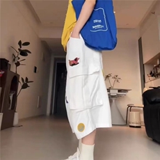 美式复古设计感星星刺绣趣味工装裤子女辣妹宽松慵懒风七分中裤潮，男装工装外套，星座1210-1