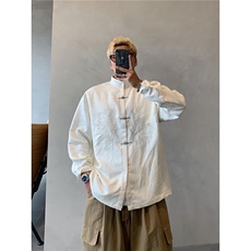 潮新中式提花立领长袖衬衫复古暗纹肌理盘扣中山装上衣服CS580，男装衬衫，星座208-5