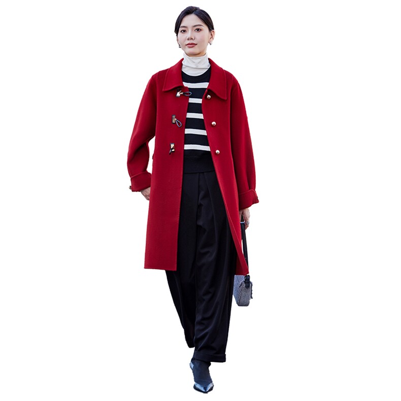 大衣女中长款2024秋冬新款韩版显瘦赫本风毛呢外套,女装双面呢大衣,怡欣双面呢工厂店