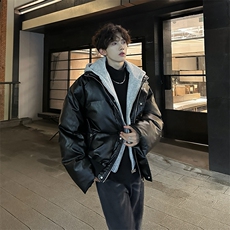 405A美式高街个性连帽设计假两件pu皮棉服MY24920-P158控188，男装棉衣，星座405A