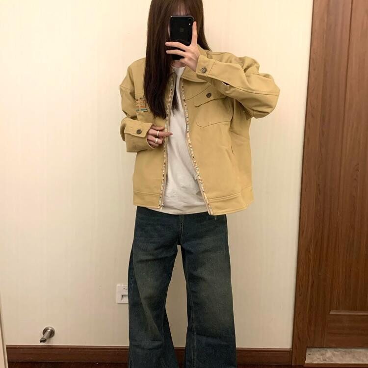 春秋季美式复古字母刺绣工装外套小众设计感情侣百搭宽松夹克潮流,男装夹克,星座506A
