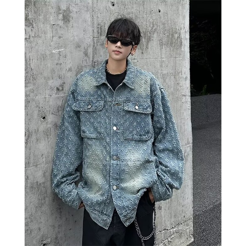 港风青少年春秋季潮流翻领夹克做旧男士新款 QB24 P80图片