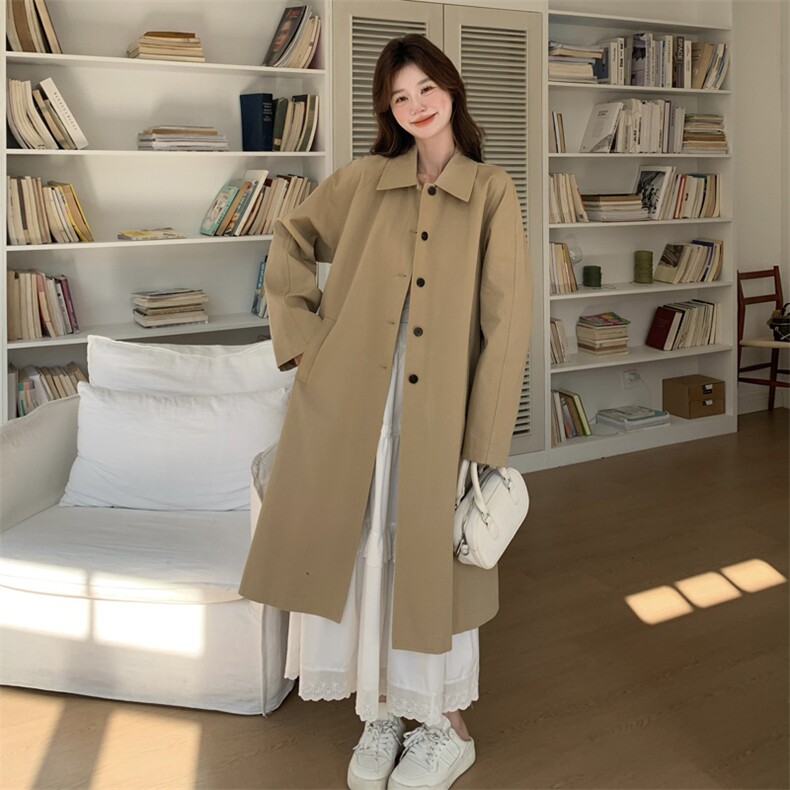 卡其色英伦风衣外套女2025春季新款女装简约大方穿搭系带收腰大衣,女装风衣,难舍钰依