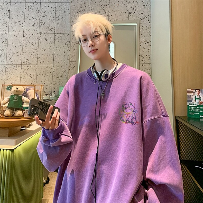 美式潮牌重磅水洗做旧圆领卫衣力推大码男XZ517A-2-Y7740-P58,男装卫衣,星座517A-2