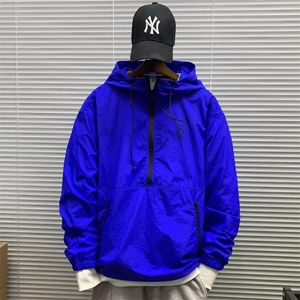 春夏新款连帽套头半拉链防晒服简约工装夹克男薄款宽松街头外套潮图片