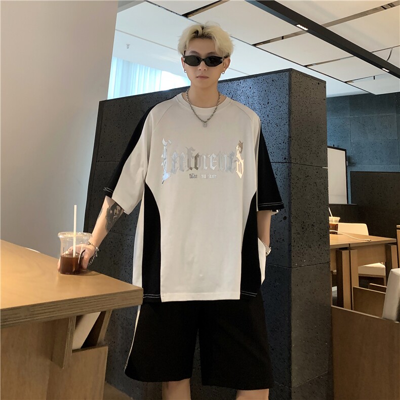 时尚潮牌休闲宽松短裤t恤套装男女休闲运动两件套炸街酷帅一套P65,男装T恤,电商C307