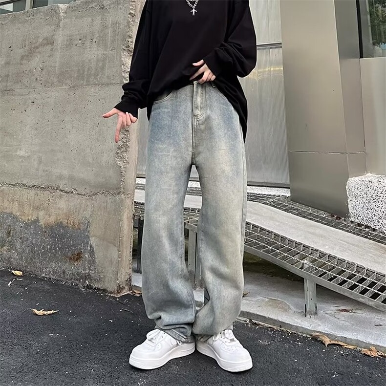美式字母印花牛仔裤ins潮宽松直筒坠感休闲hiphop裤子男N1210-P43,男装牛仔裤,星座1008