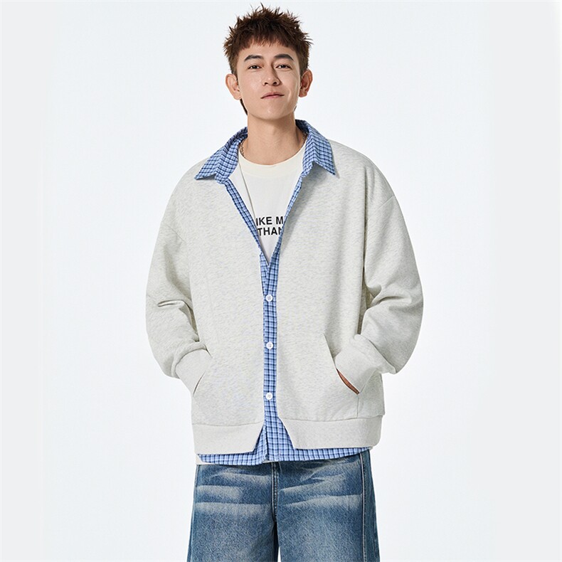 假两件衬衫领宽松开衫卫衣男现货DSA157-1-W6713-特P43，男装衬衫，电商A157-1