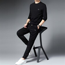 春秋季男士商务休闲套装圆领长袖T恤衫新款中青年潮流长裤两件套，男装休闲套装，电商B212（原钱塘6029）