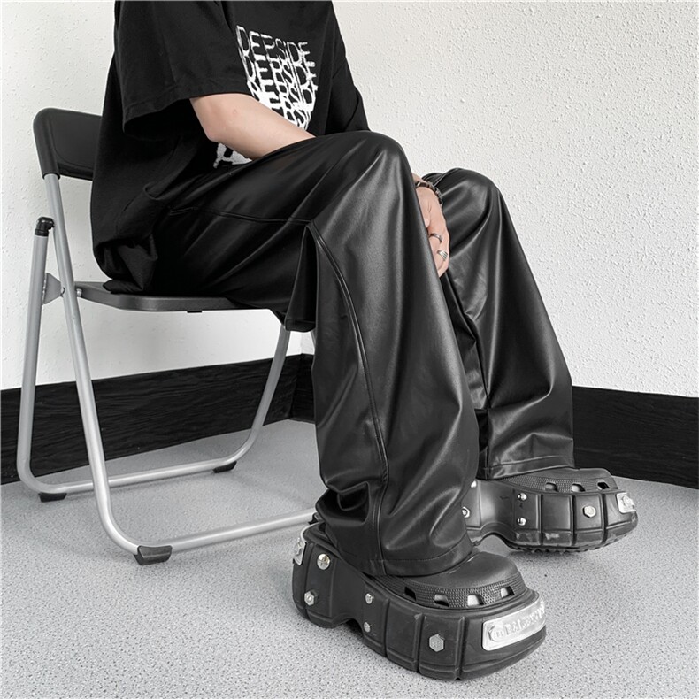 皮裤男女长裤休闲秋装新款哑光复古高腰宽松直筒阔腿裤BK492-P40，男装皮裤，星座302B