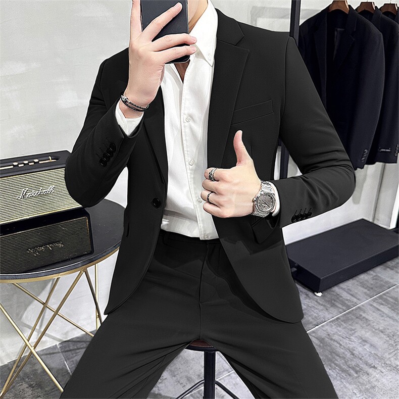 春秋季男百搭商务正装纯色修身休闲西服套装A4158609-P230-控448,男装西服套装,电商A355（原A415）