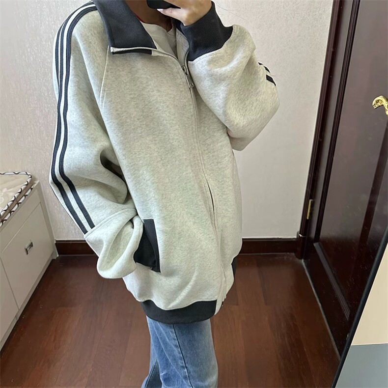 抖音得物高品质26春装美式高街重磅结构拼接织带立领卫衣外套CM42图片